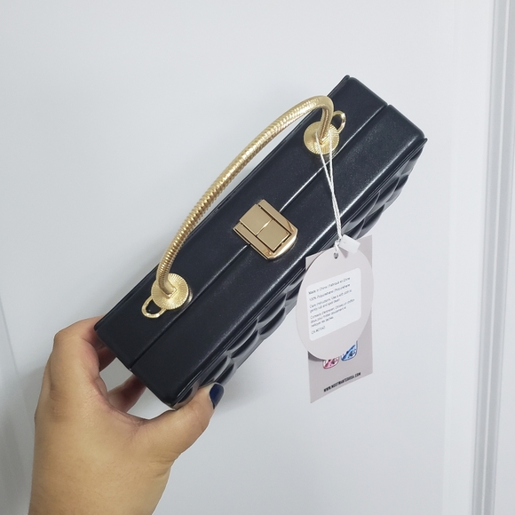 MW Black Box Gold Chain Clutch Crossbody Bag - Picture 8 of 10